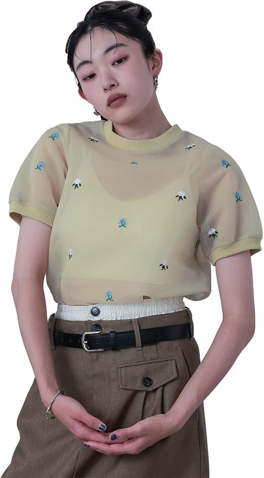 Amazon | [miette] シアー ダンボール フラワー 刺繍 トップス